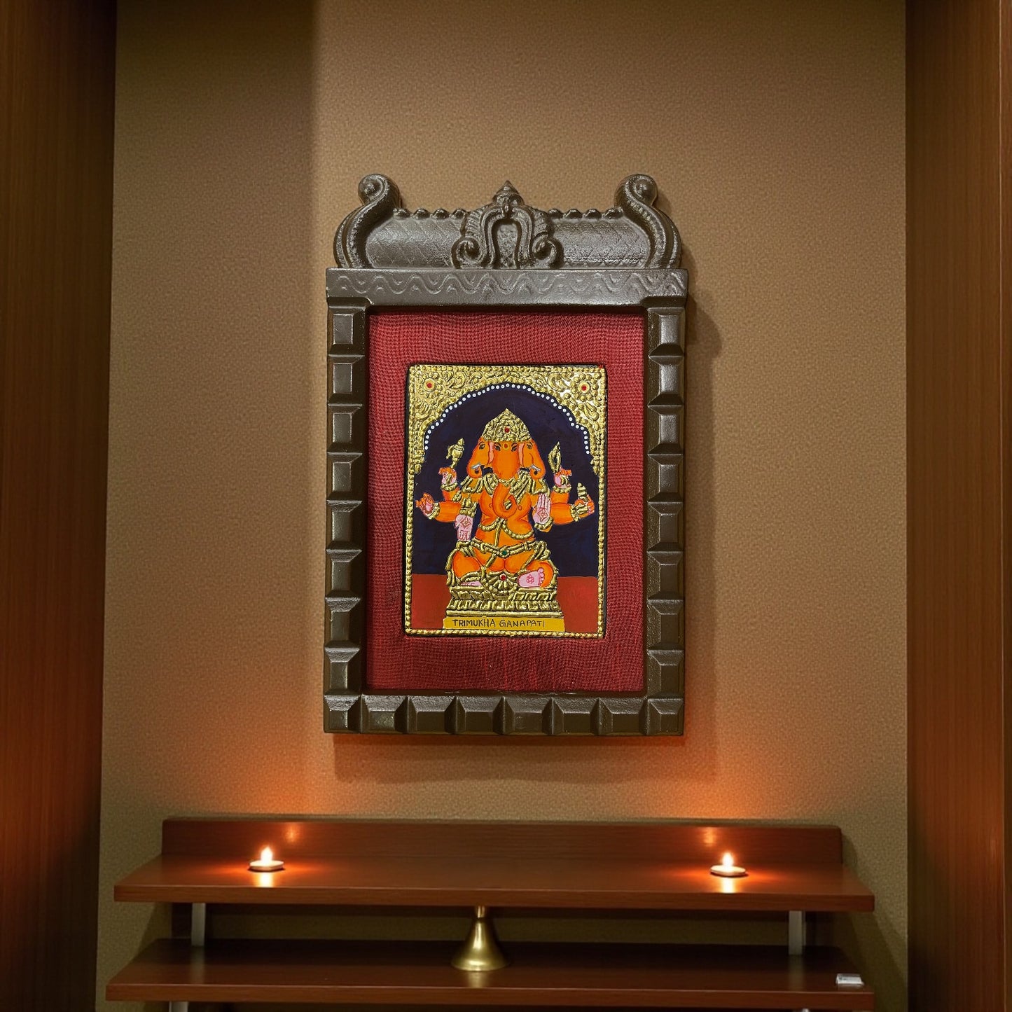 Trimukha Ganapati Tanjore Painting