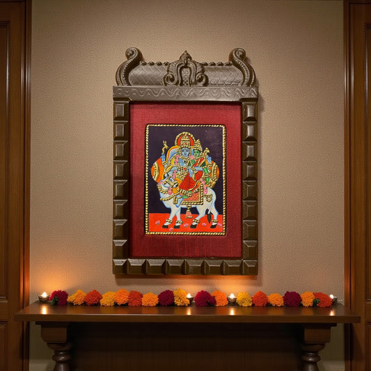 Shiva and Parvati on Nandi Tanjore Painting