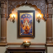 Vishnu: Mahavishnu  seated on his vahan Garud Gold Leafed Art  With Wooden Frame
