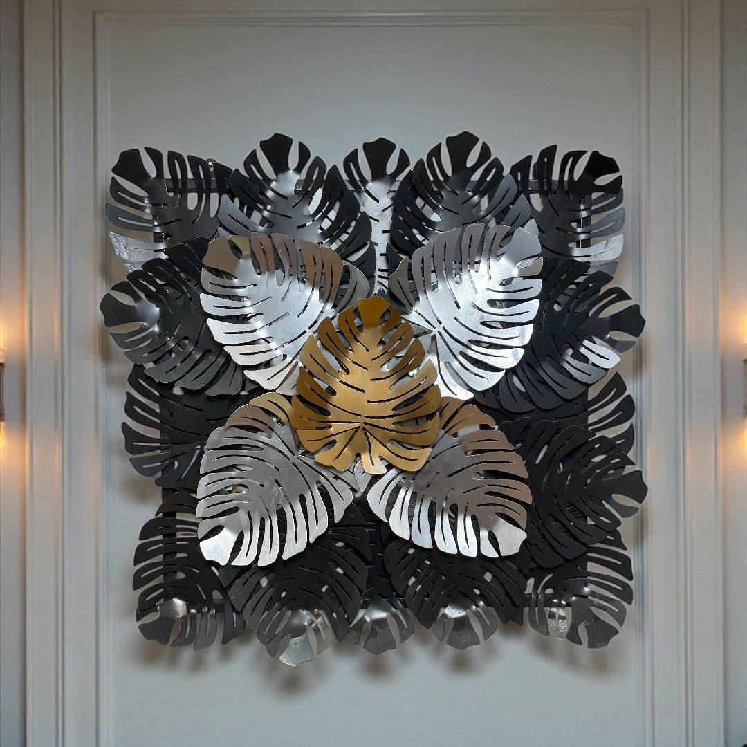 Gold & Black Monstera Leaf Wall Sculpture