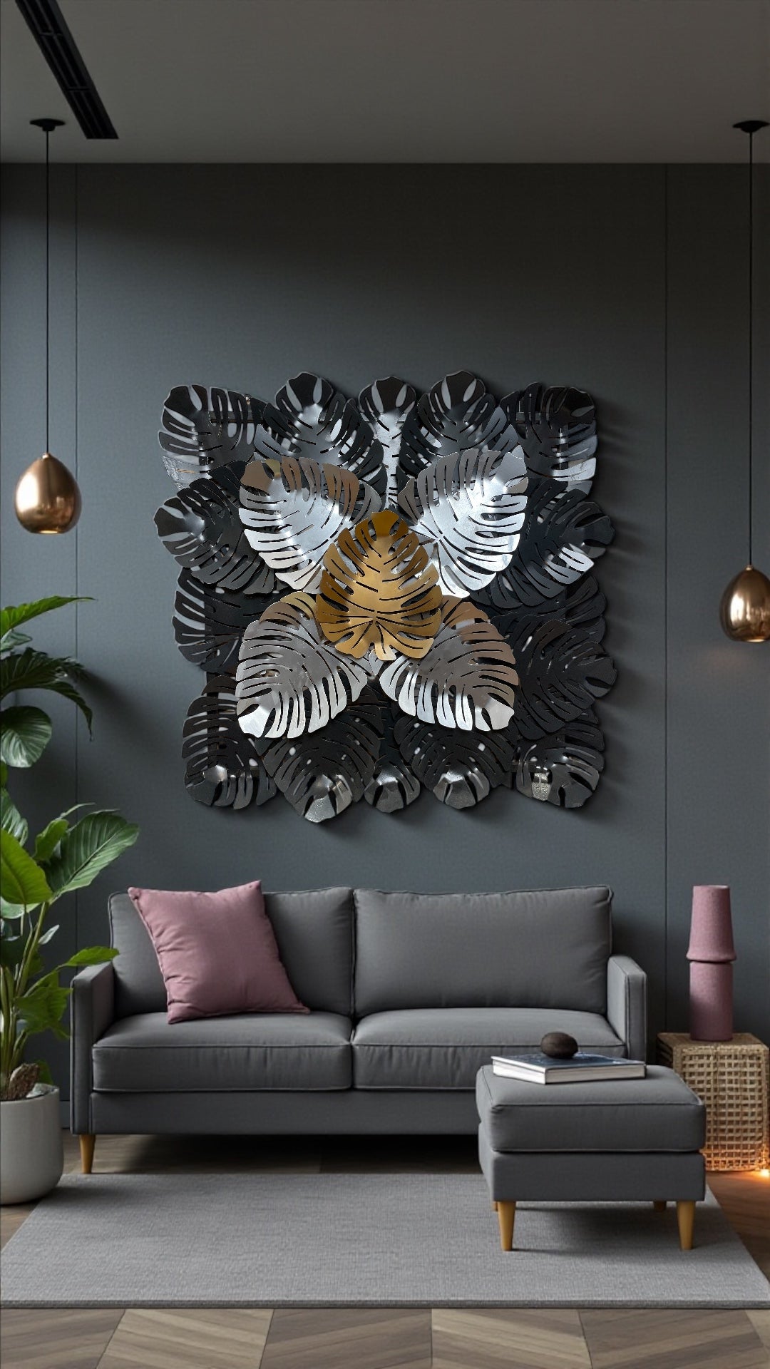 Gold & Black Monstera Leaf Wall Sculpture