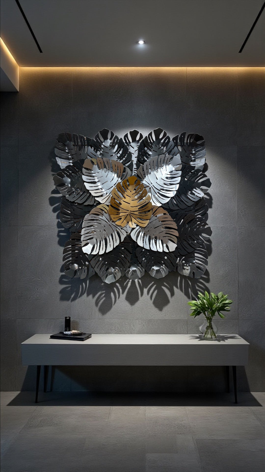 Gold & Black Monstera Leaf Wall Sculpture