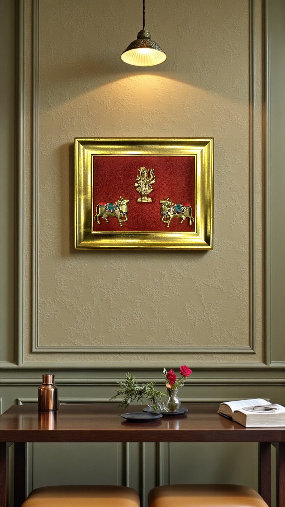 Shrinathji with Kamadhenu Red Wall Art
