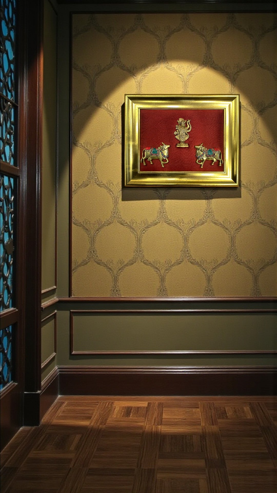 Shrinathji with Kamadhenu Red Wall Art