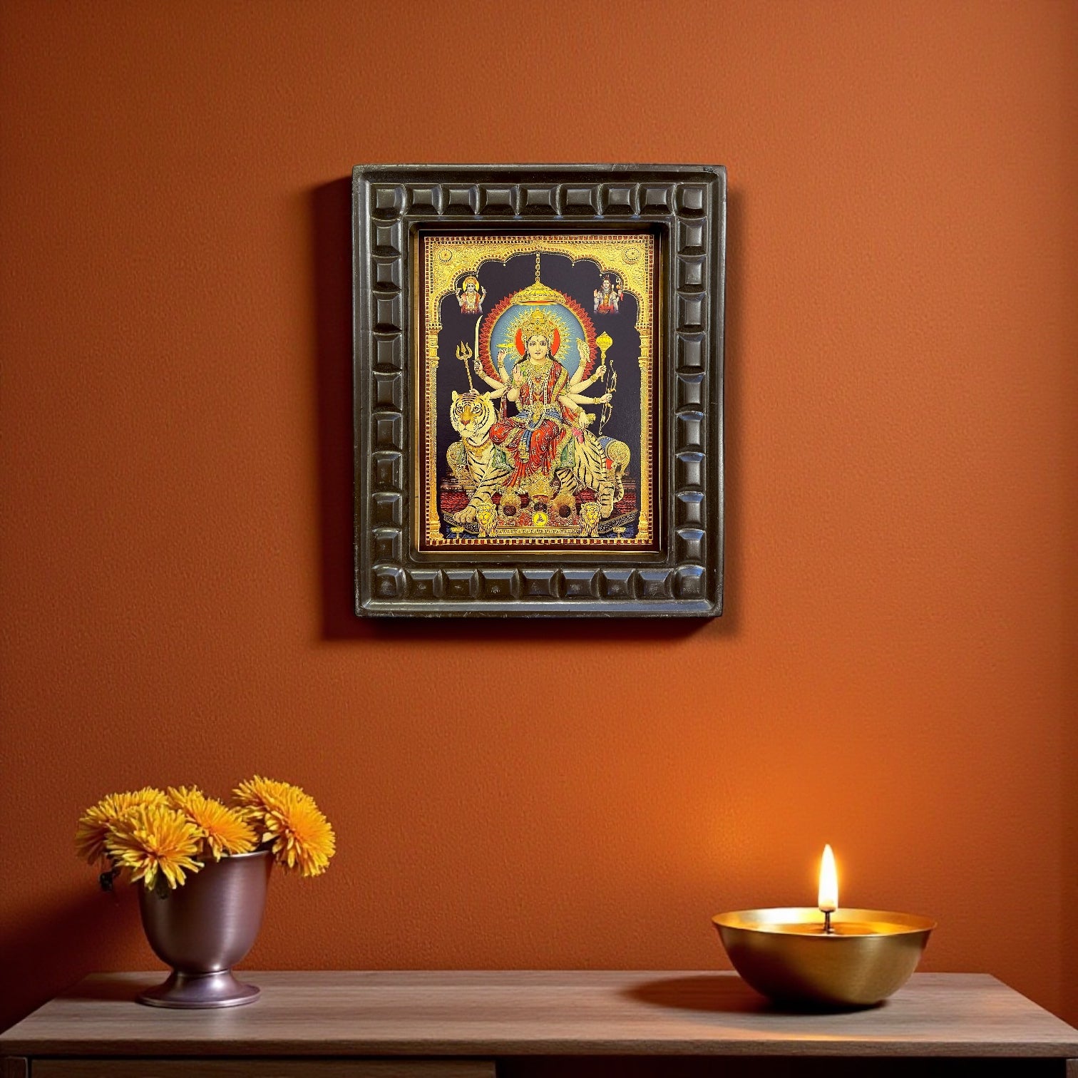 Durga Devi -7 Gold foiled artwork in wooden frame