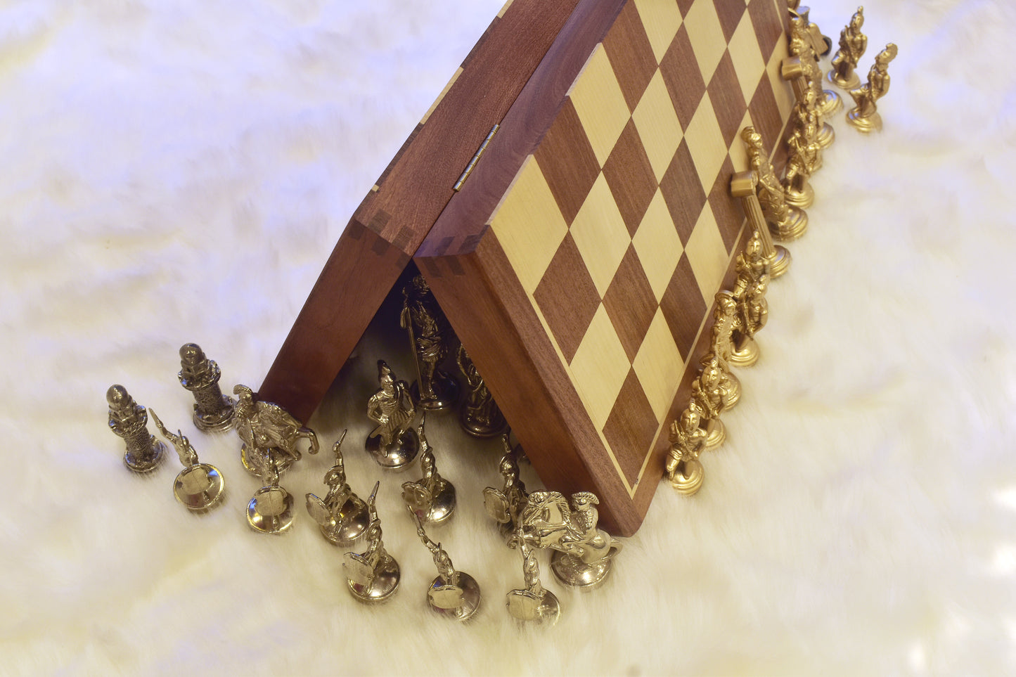 Ancient Greek Chess Set With Foldable Wooden Board (Metal)