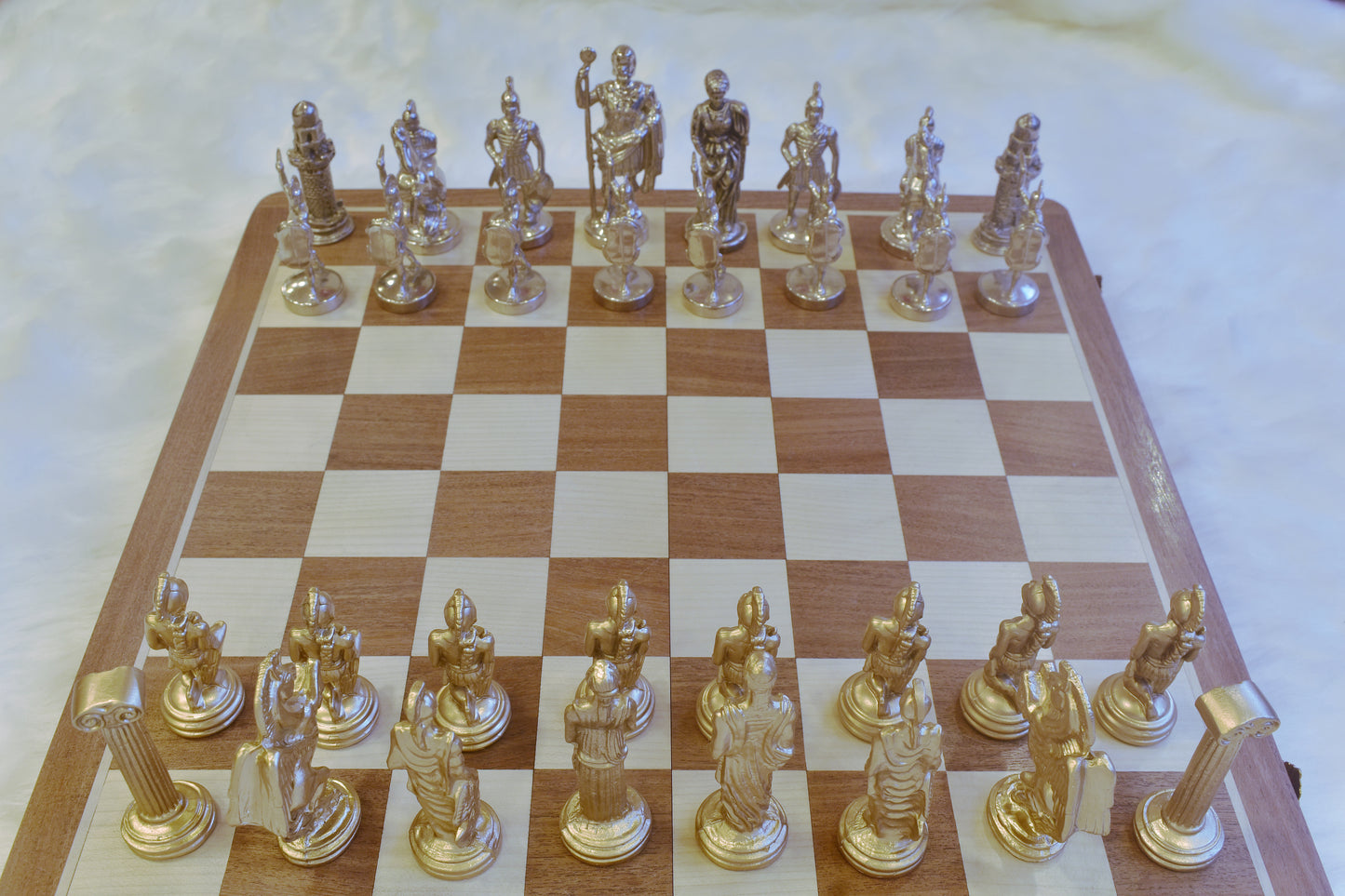 Ancient Greek Chess Set With Foldable Wooden Board (Metal)