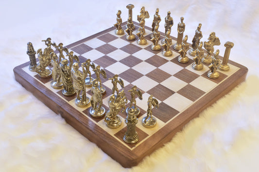 Ancient Greek Chess Set With Foldable Wooden Board (Metal)
