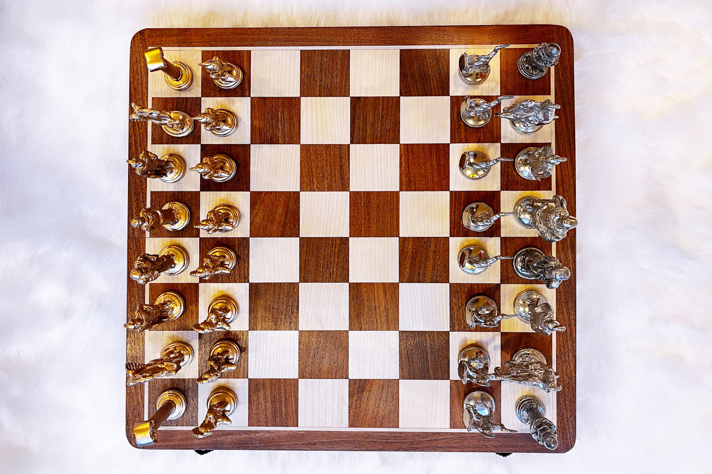 Ancient Greek Chess Set With Foldable Wooden Board (Metal)