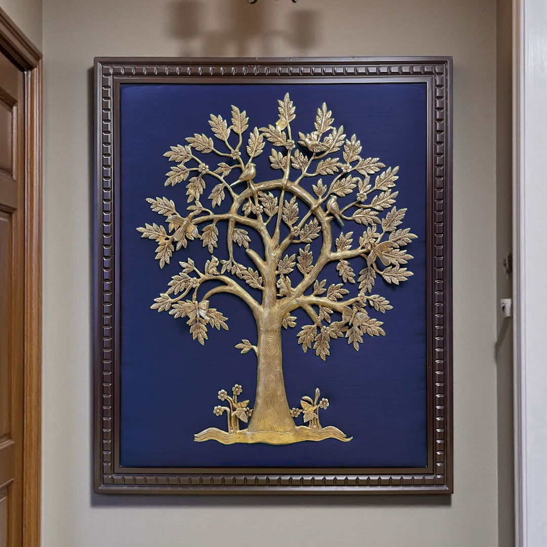 Royal Brass Flower of Life(Large Size Life Tree) Wall Art – Framed in Premium Wood.