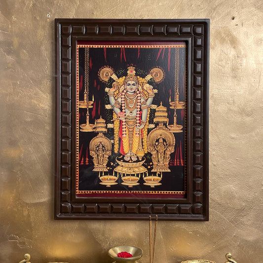 Guruvayurappan Gold Leafed Art With Wooden Frame