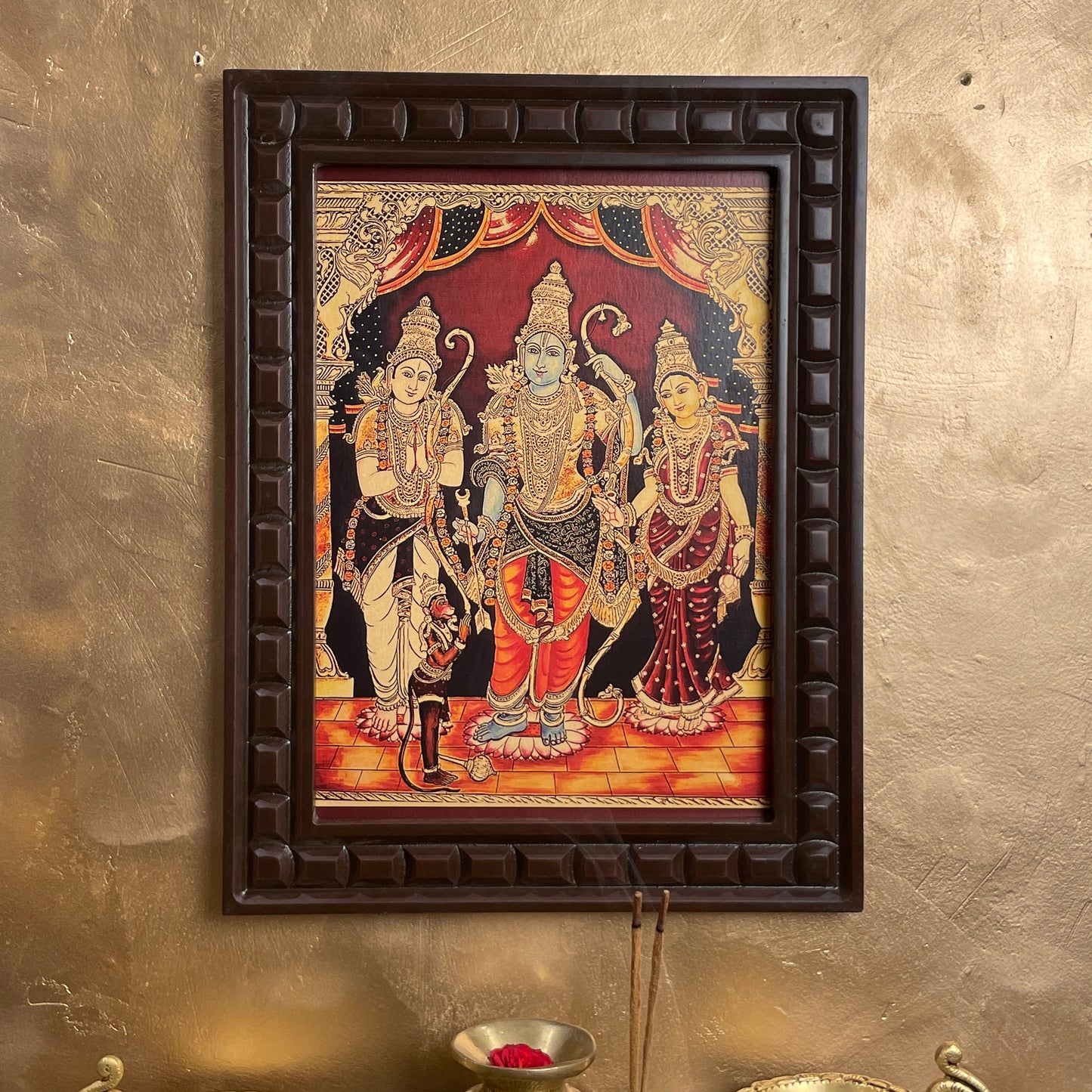 Shri kodandarama Swami Gold Leafed Art With Wooden Frame