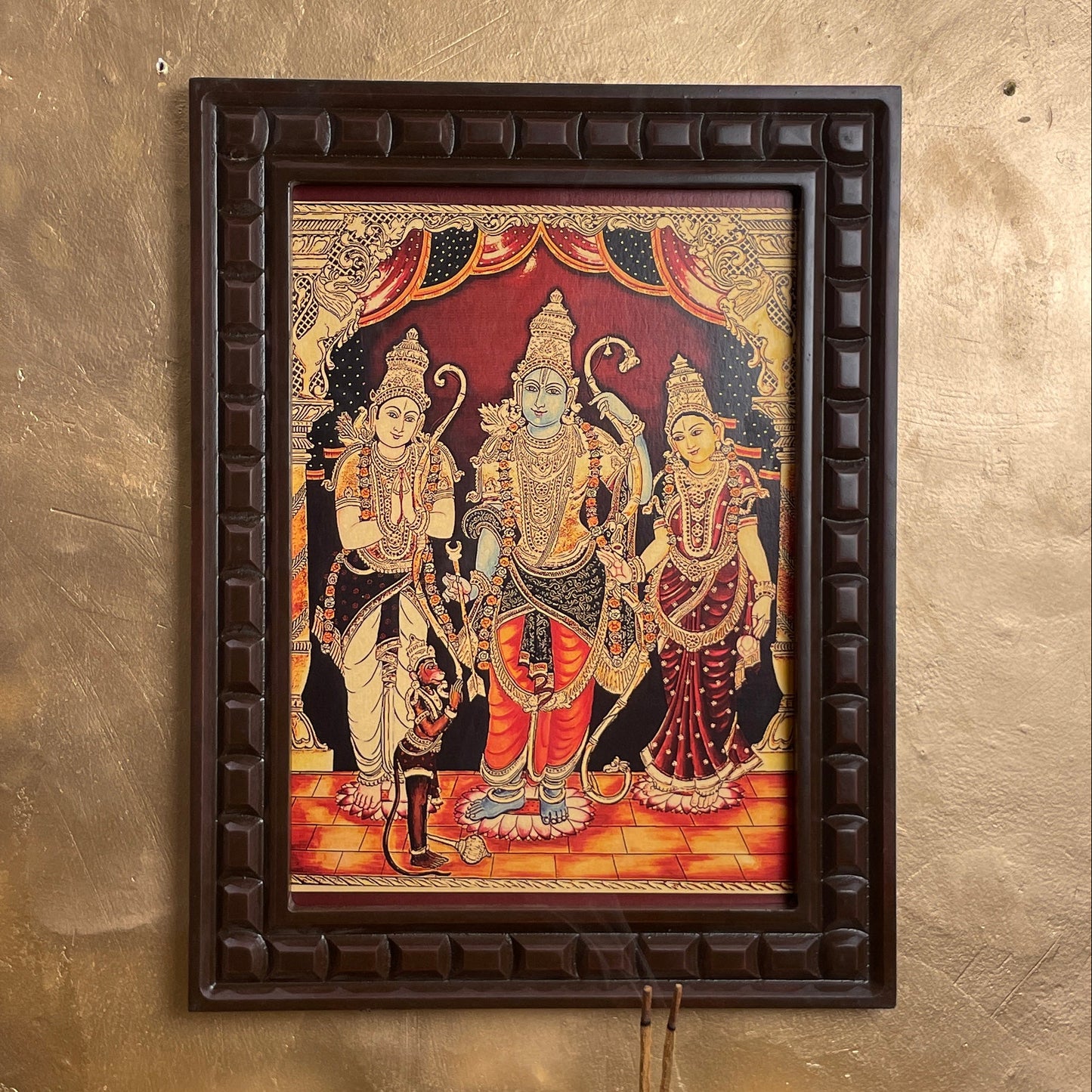 Shri kodandarama Swami Gold Leafed Art With Wooden Frame