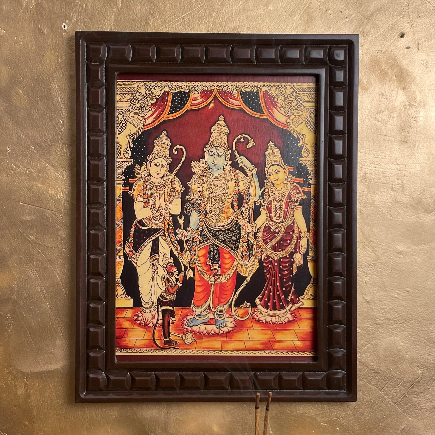Shri kodandarama Swami Gold Leafed Art With Wooden Frame
