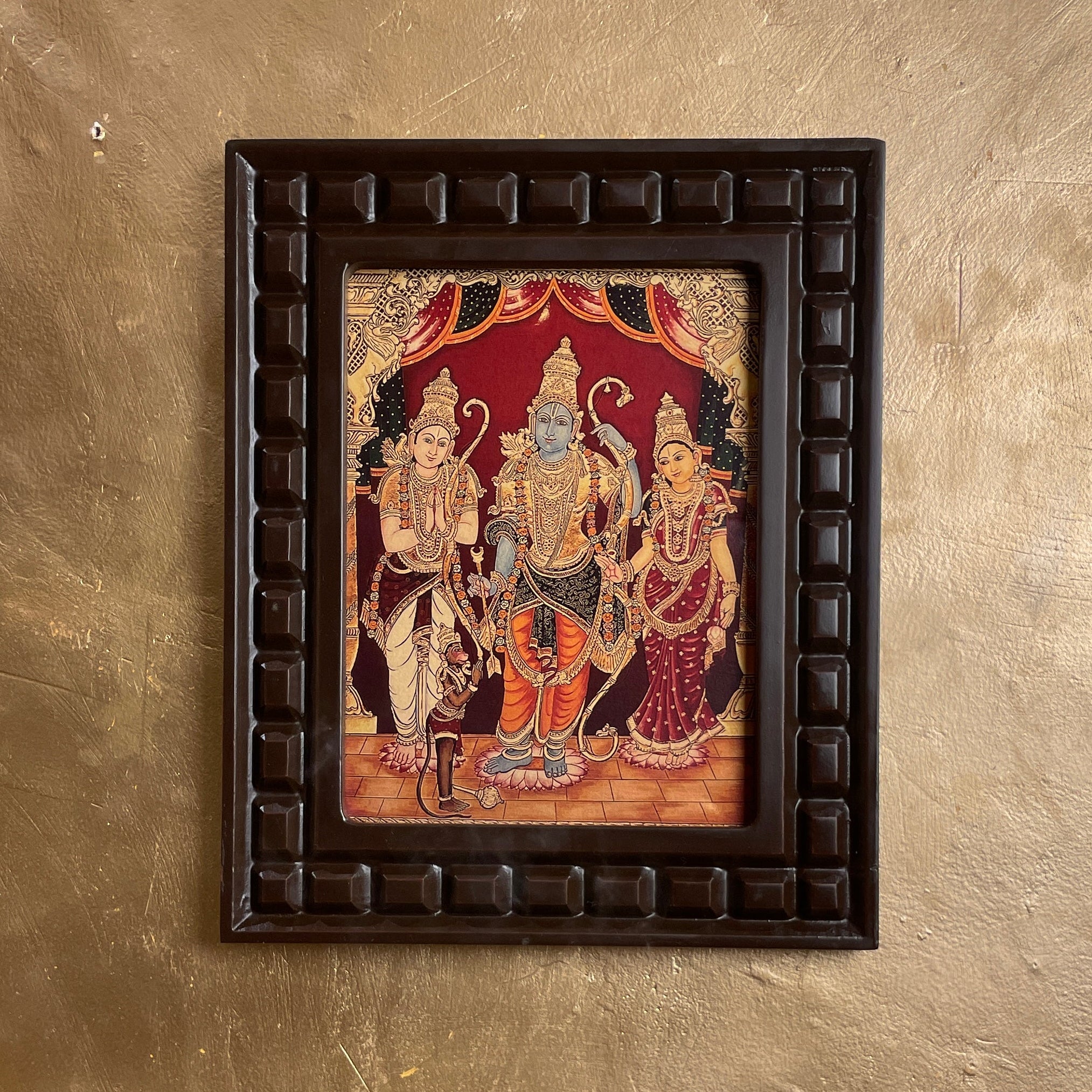Shri kodandarama Swami Gold Leafed Art With Wooden Frame