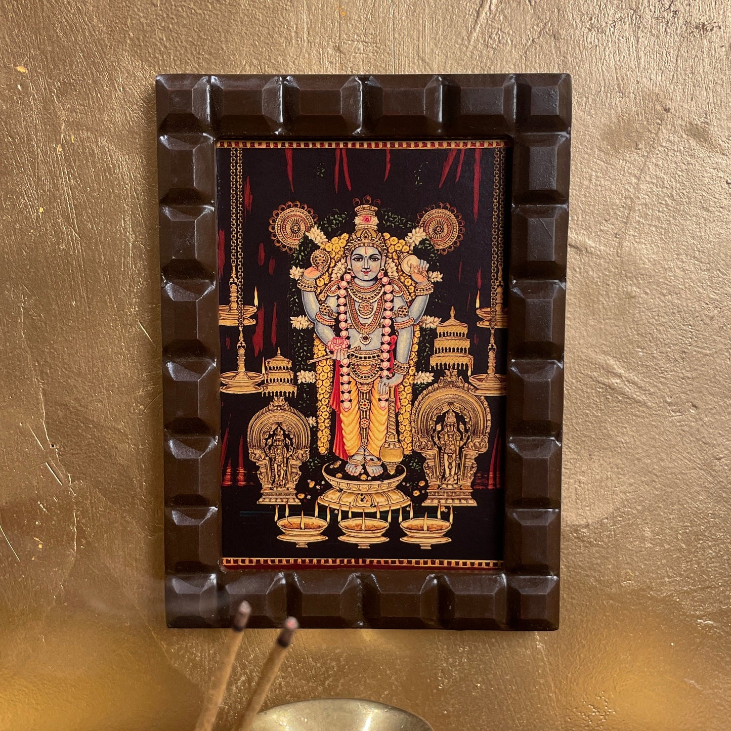Guruvayurappan Gold Leafed Art With Wooden Frame