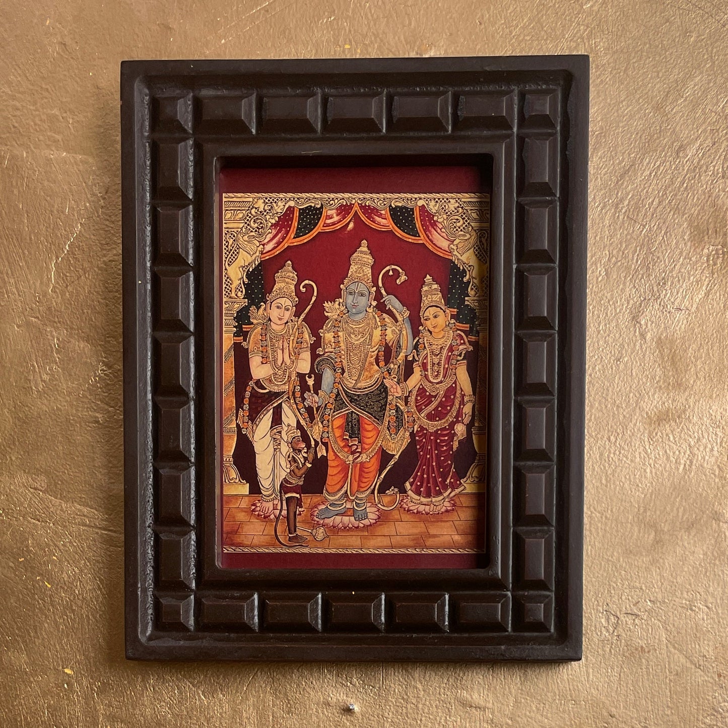 Shri kodandarama Swami Gold Leafed Art With Wooden Frame