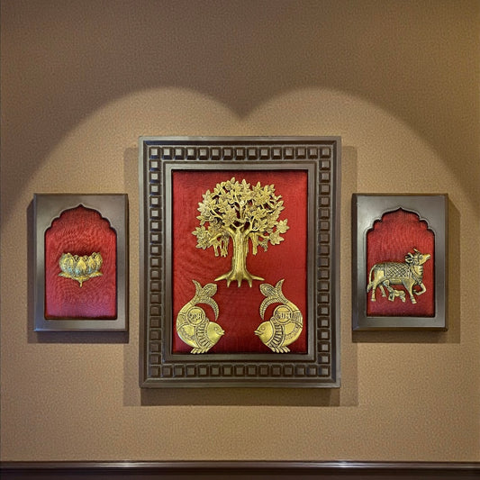 Brass Kalpavriksha Shubh Labh and kamadhenu, Lotus Wall Art