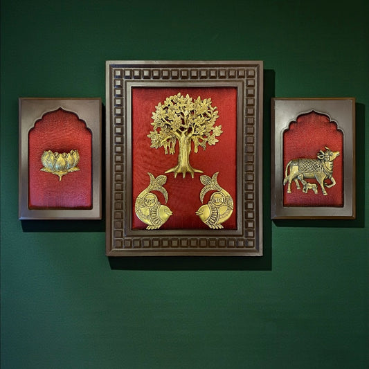 Brass Kalpavriksha Shubh Labh and kamadhenu, Lotus Wall Art