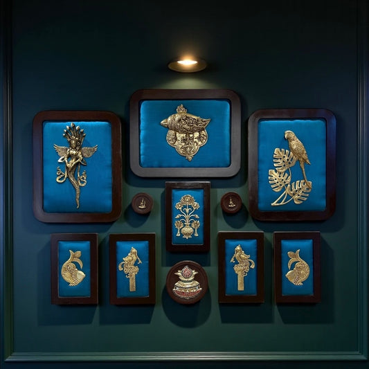 Brass Divine Wall Art Set with Sky Blue Backdrop by Estudio