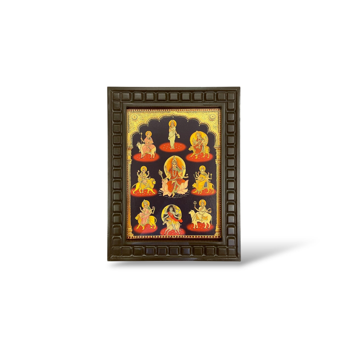 Nava Durga Gold Leafed Art in Wooden Frame