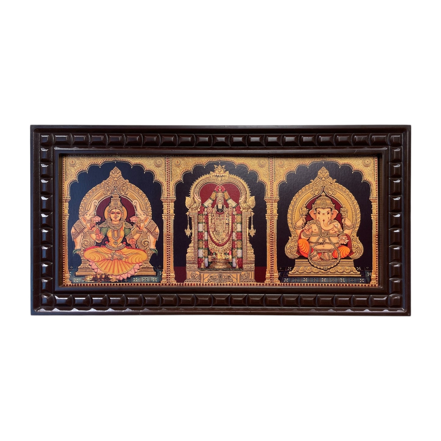 Lakshmi Tirupati Ganesha Gold Leafed Wall Art | Divine Pooja Décor