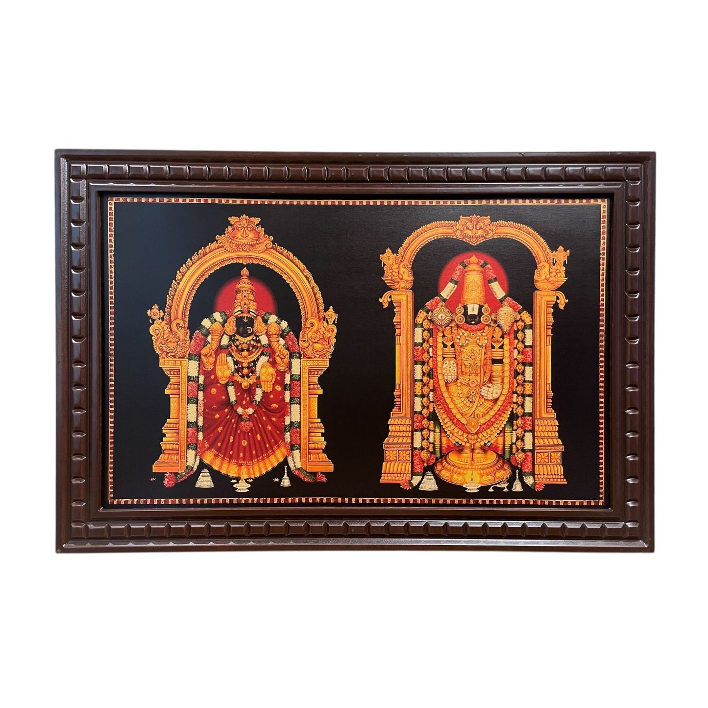 Tirupati Balaji & Sri Padmavathi Gold Leafed Art With Wooden Frame