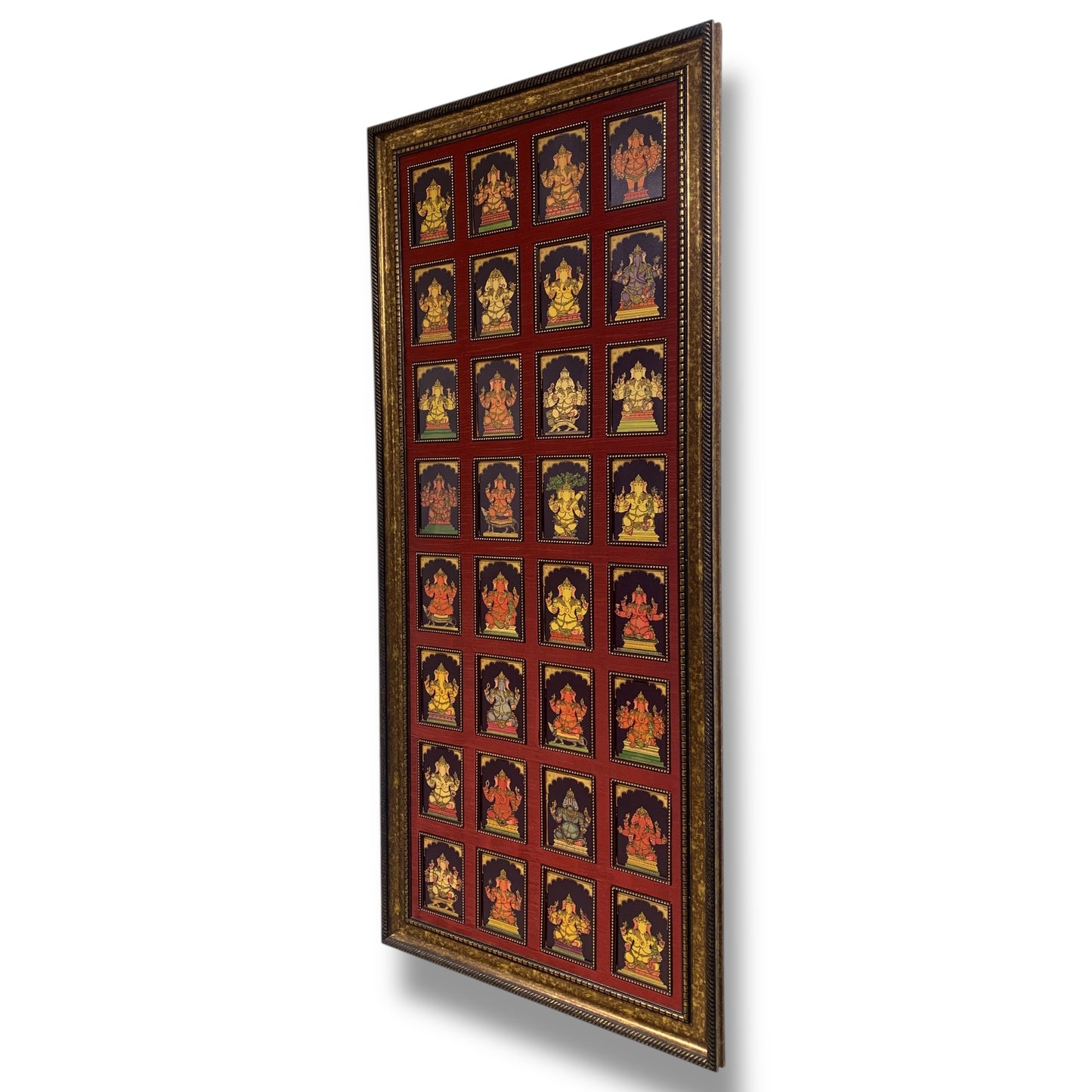 Sacred 32 Forms of Ganesha Gold Leafed Art in Classic Moulded Frame