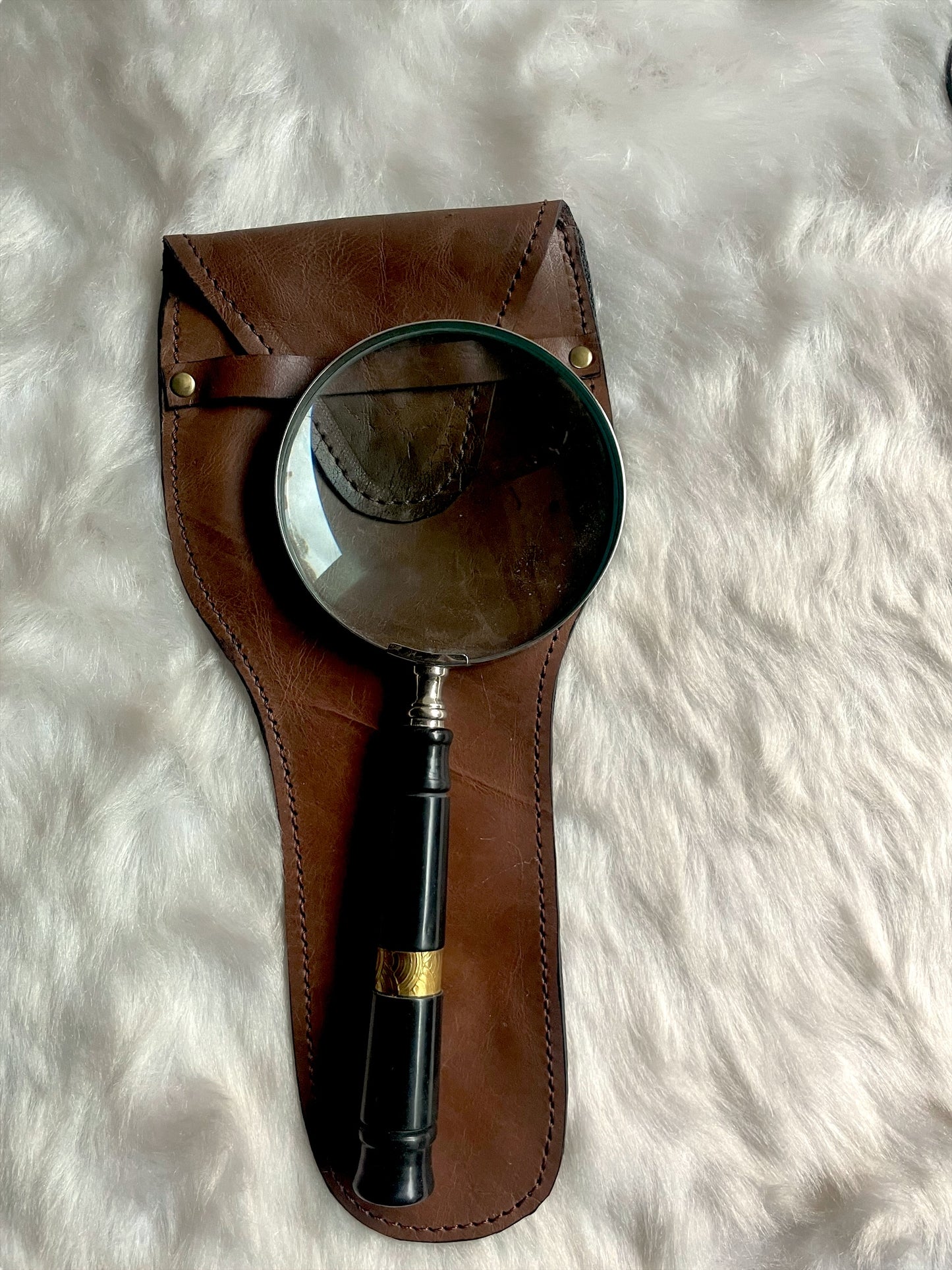 Antique Magnifying Glasses with Leather Bag-2