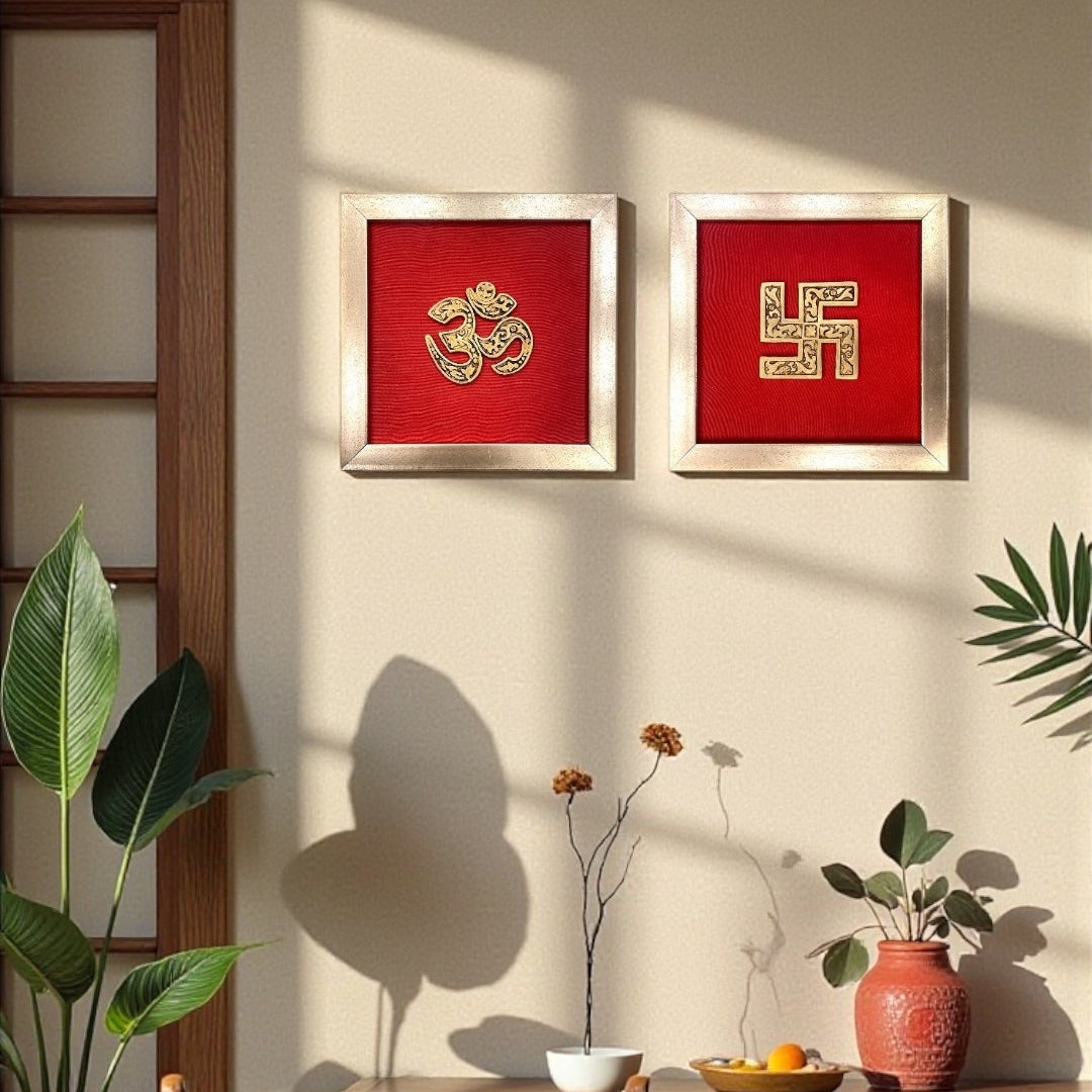 Brass Om & Swastik Frames -Auspicious Symbols, Infinite Colours