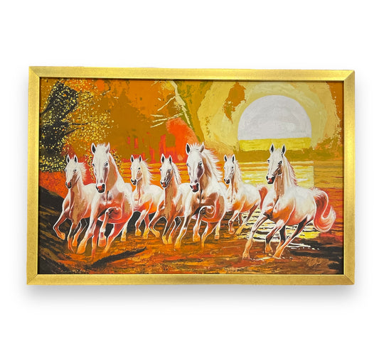 Seven Running Horses Canvas Print with Frame