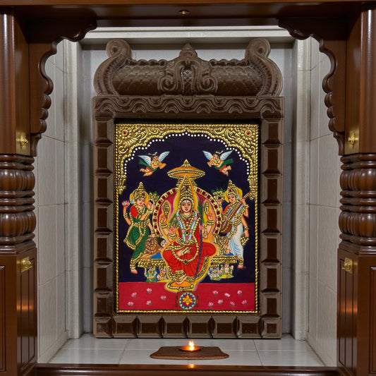 Tripura Sundari Tanjore Painting in Wooden Temple Frame
