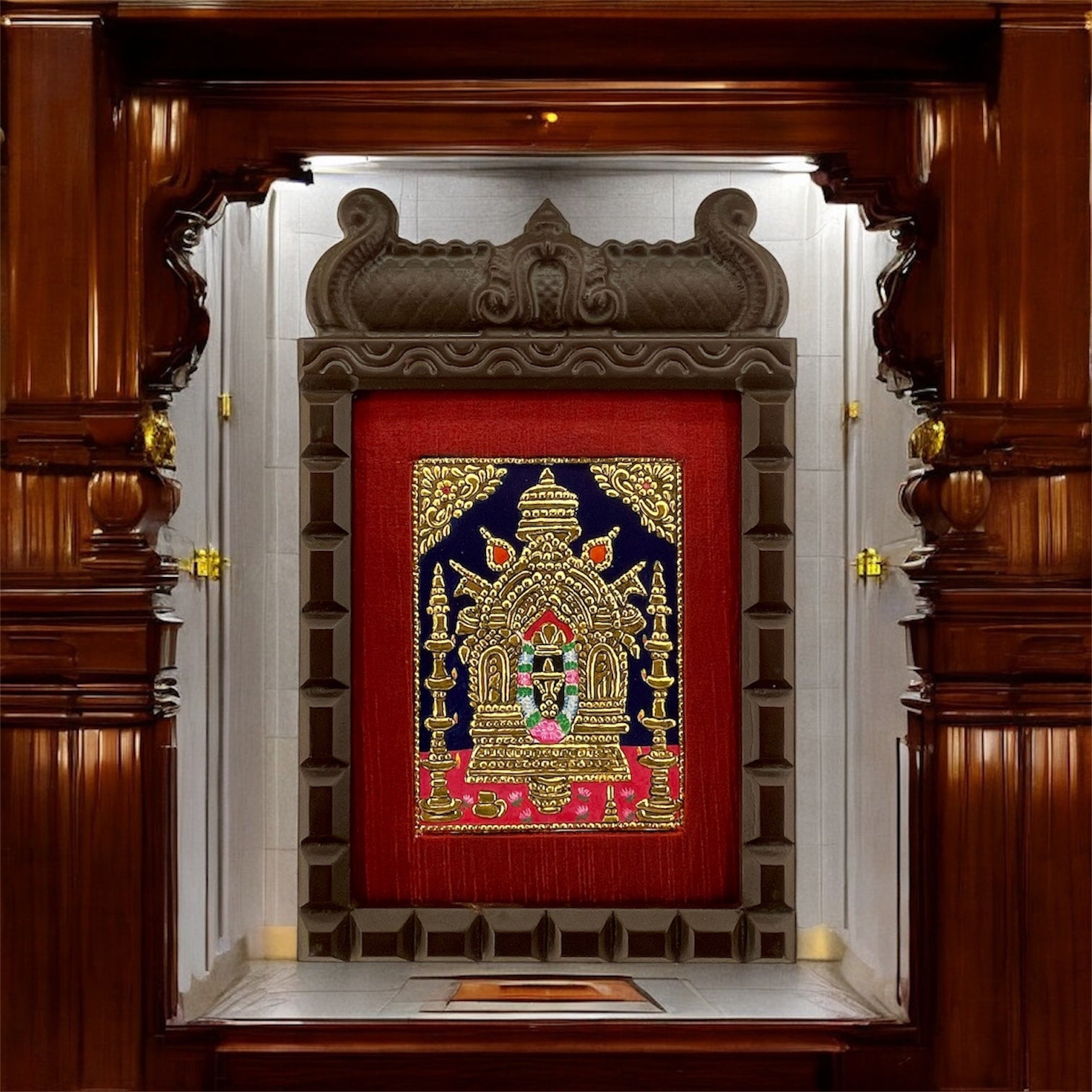 Manjunath Swamy Tanjore Painting in Wooden Temple Frame