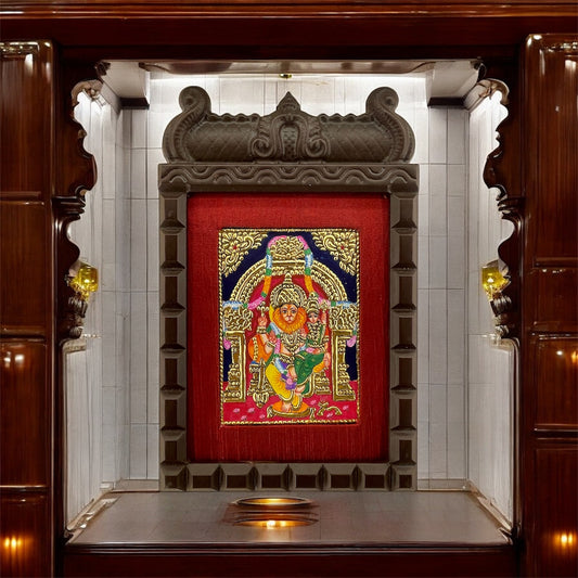 Lakshmi Narasimha Tanjore Painting in Wooden Temple Frame