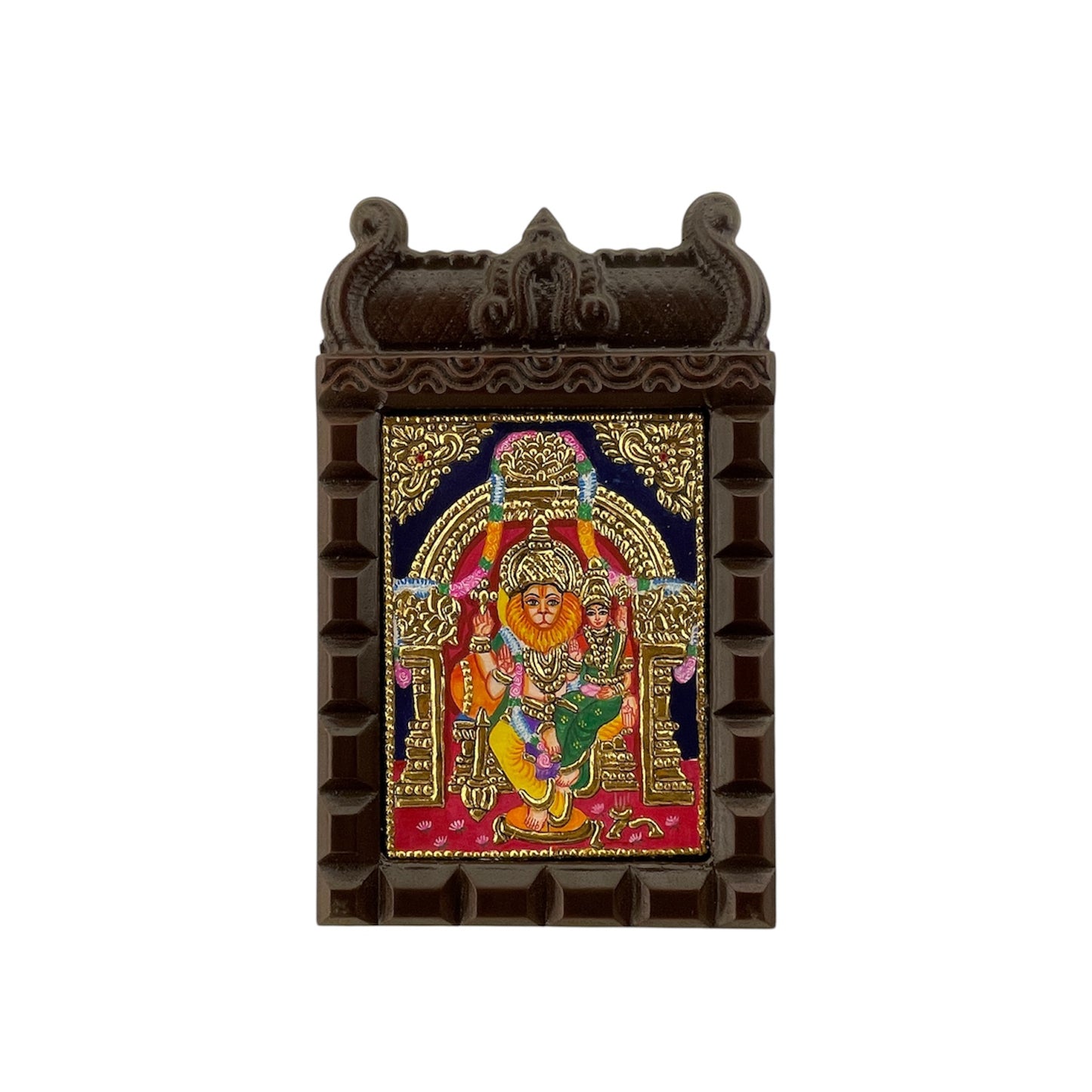 Lakshmi Narasimha Tanjore Painting in Wooden Temple Frame