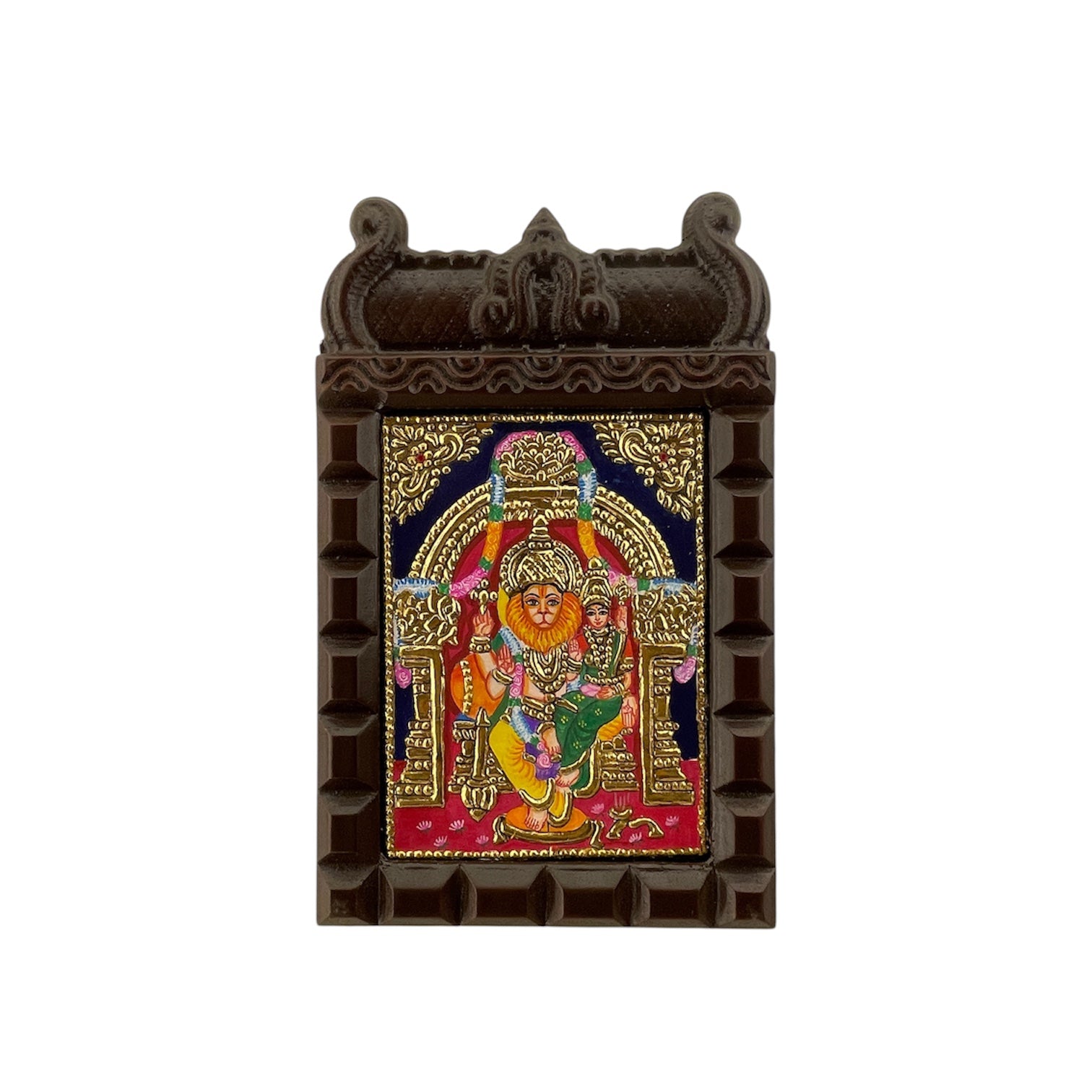 Lakshmi Narasimha Tanjore Painting in Wooden Temple Frame