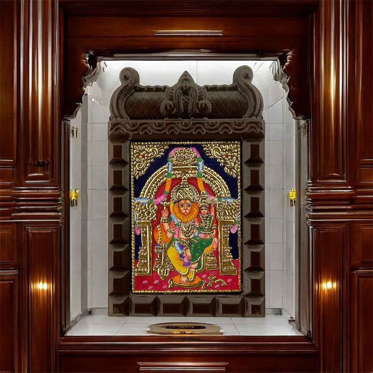 Lakshmi Narasimha Tanjore Painting in Wooden Temple Frame – E-Studio