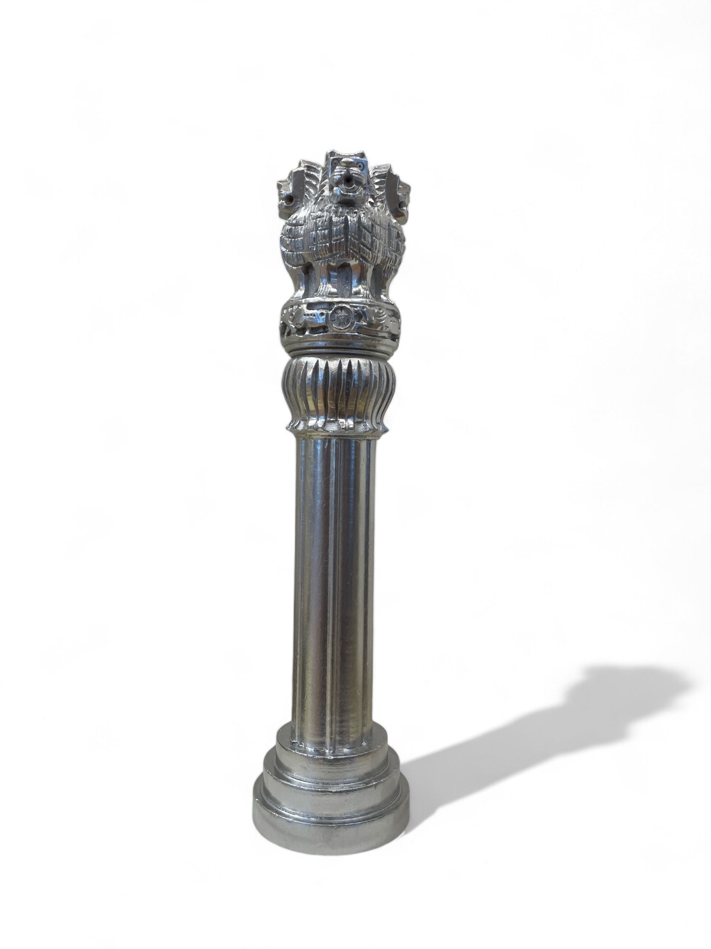 The Regal Ashoka Pillar : Silver Adorned Wooden Sculpture