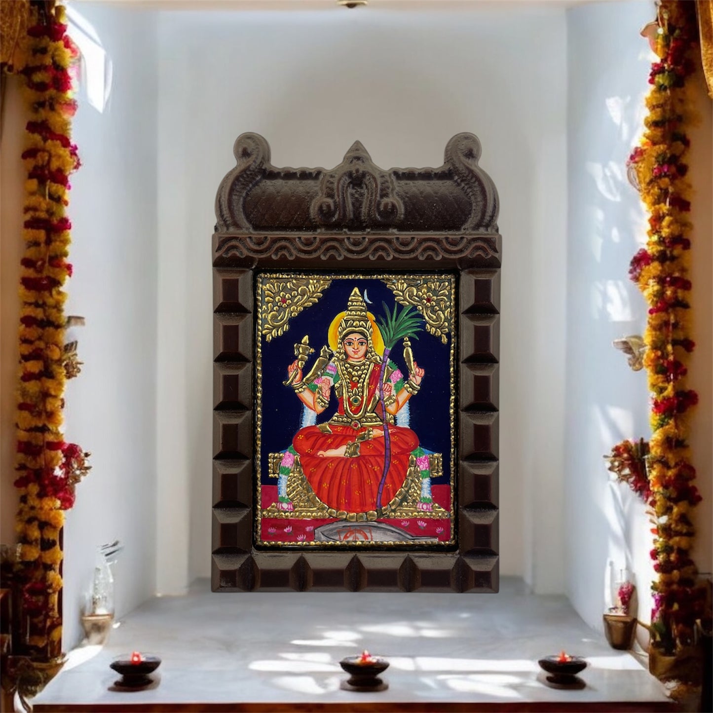 Kamakshi Amman Tanjore Painting in Temple Frame