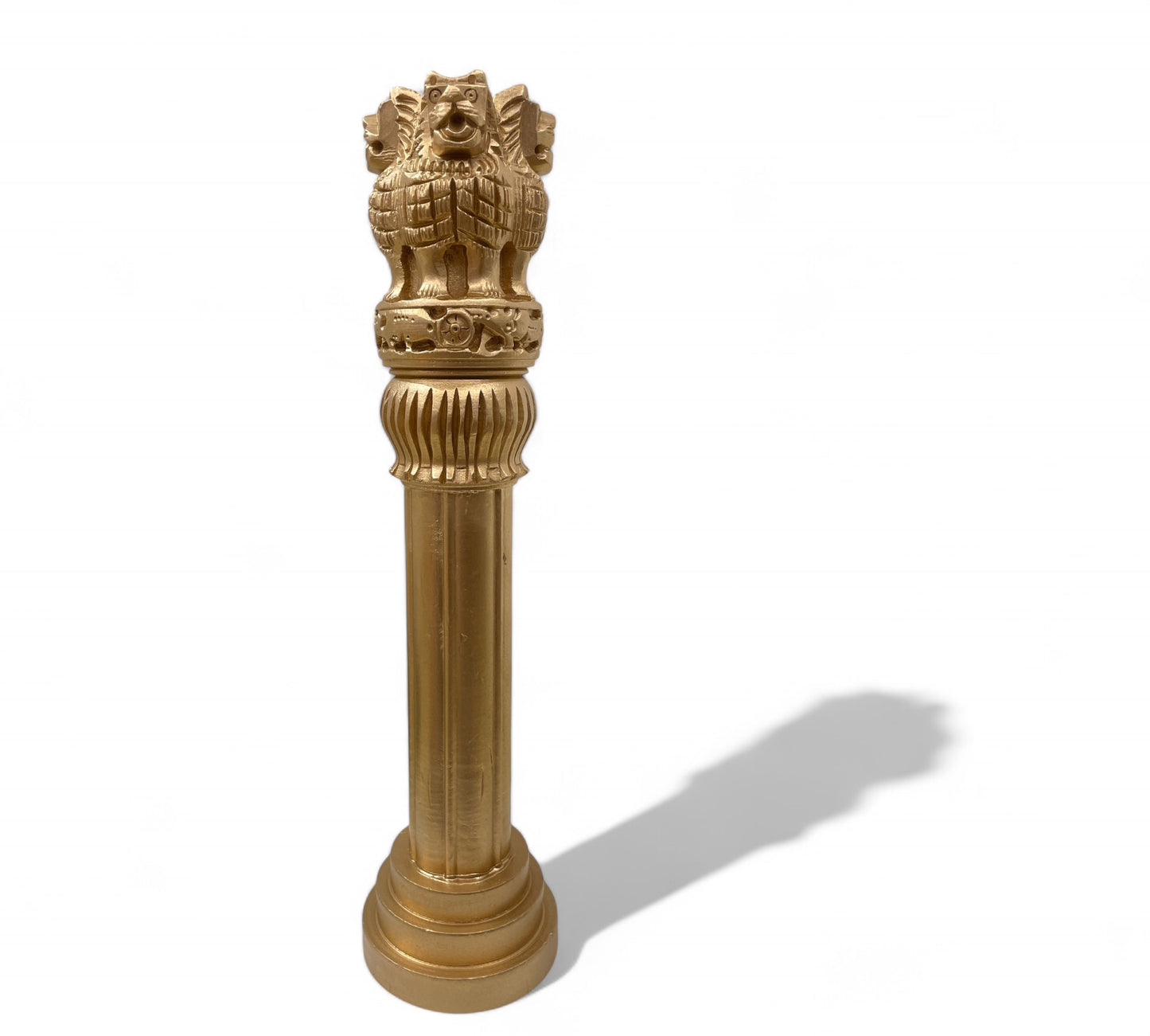 The Regal Ashoka Pillar : Gold Adorned Wooden Sculpture