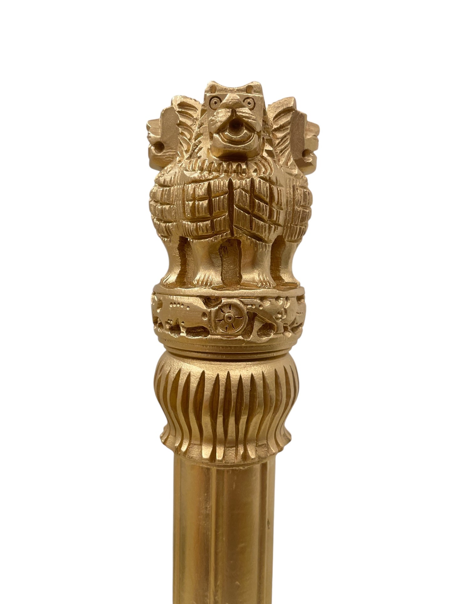 The Regal Ashoka Pillar : Gold Adorned Wooden Sculpture