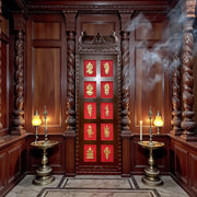 Brass Dashavatara Wall Art with Wooden Frame on Red Silk Backdrop