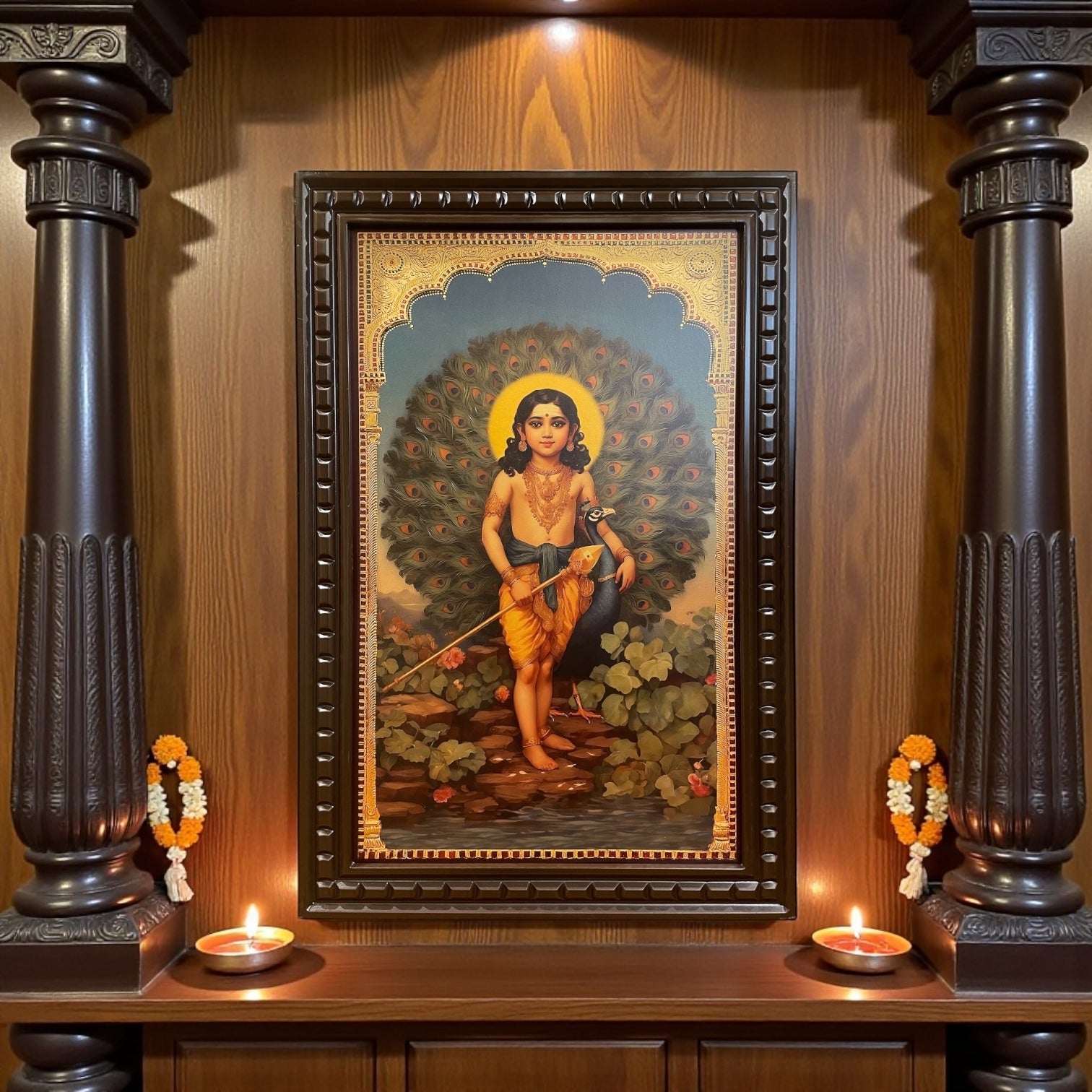 Kumaravel Karthikya-2 Gold Leafed Art with Wooden Frame