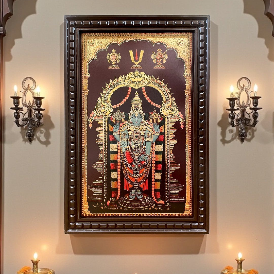 Tirupati Venkateswara Gold Leafed Art in Engineered Wooden Frame