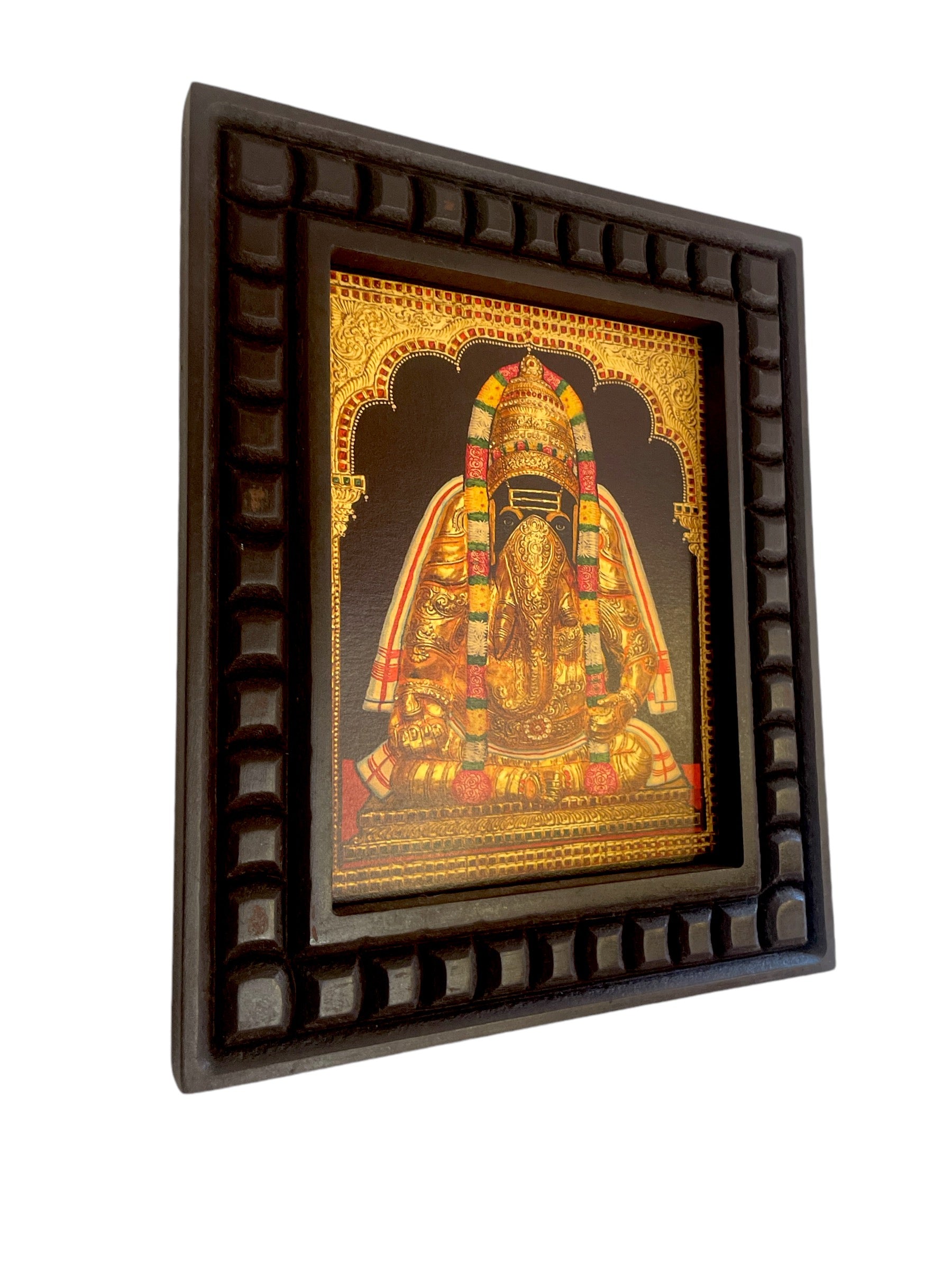 Shri Ganesha Pillayarapatti karapaga Vinayagar Gold Leafed Artwork with Polished Engineered Wooden Frame