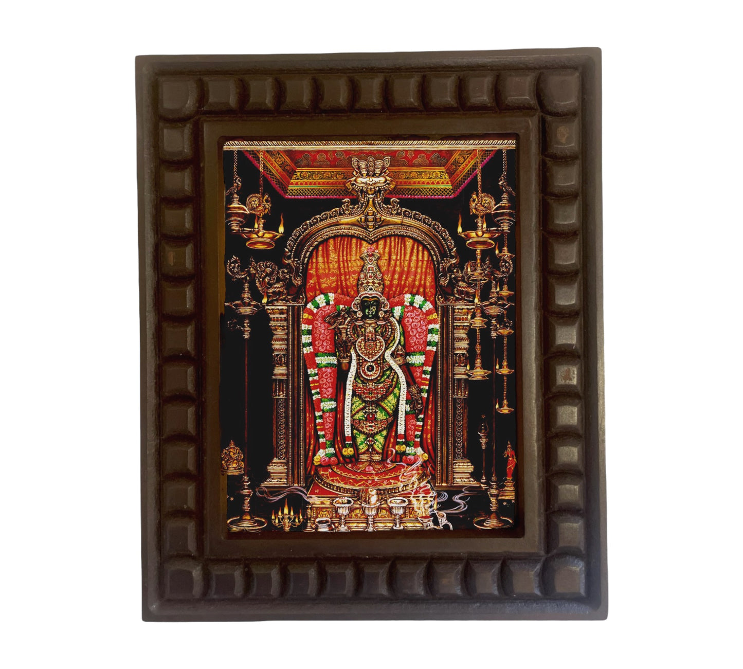 Madurai Meenakshi Gold Leafed art Within Wooden Frame