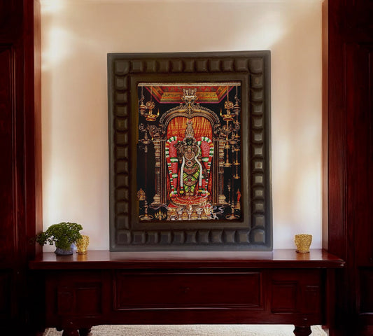 Madurai Meenakshi Gold Leafed art Within Wooden Frame