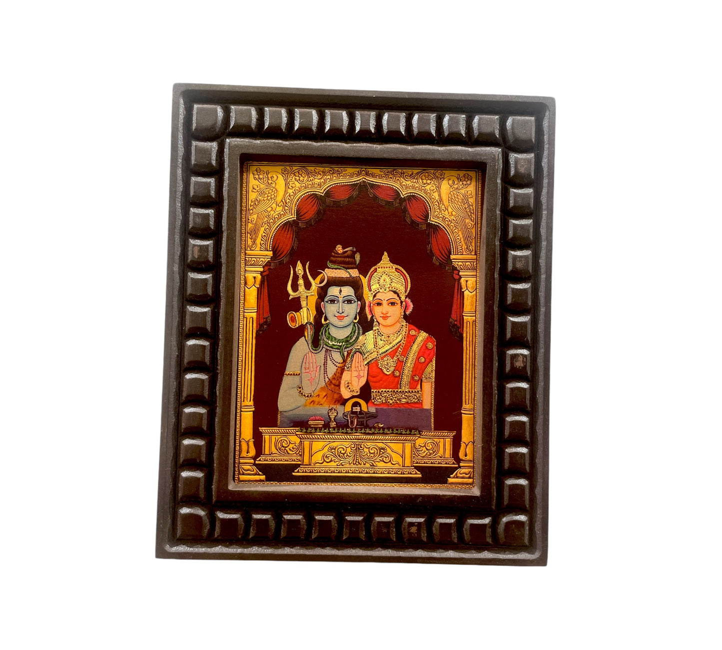 Shiva Parvati Gold Leafed Art Within Wooden Frame