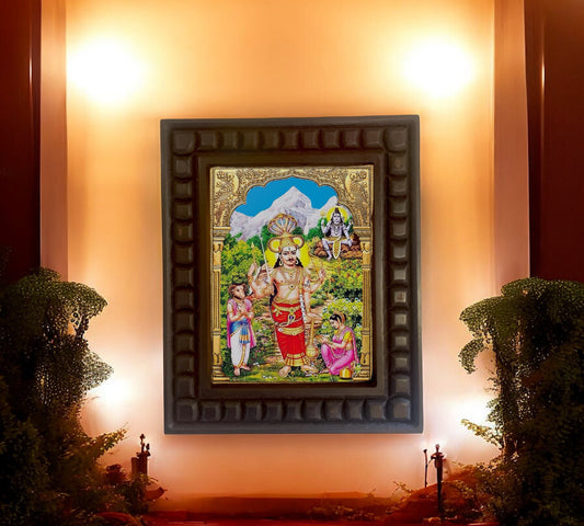 Veerabhadra Swamy Gold Foiled artwork within a wooden frame