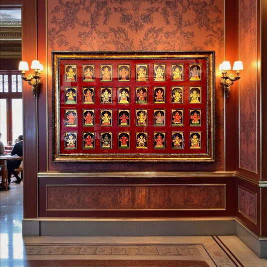 Sacred 32 Forms of Ganesha Gold Leafed Art in Classic Moulded Frame 2